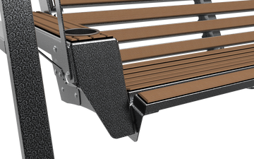 Porch swing in silver vein with brown finishing for outdoor seating